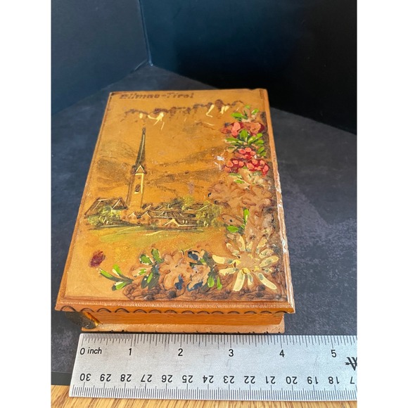 Vintage Ellmau Tirol Hand Painted Wooden Book Box Alpine Church Scene Austria - Picture 9 of 12